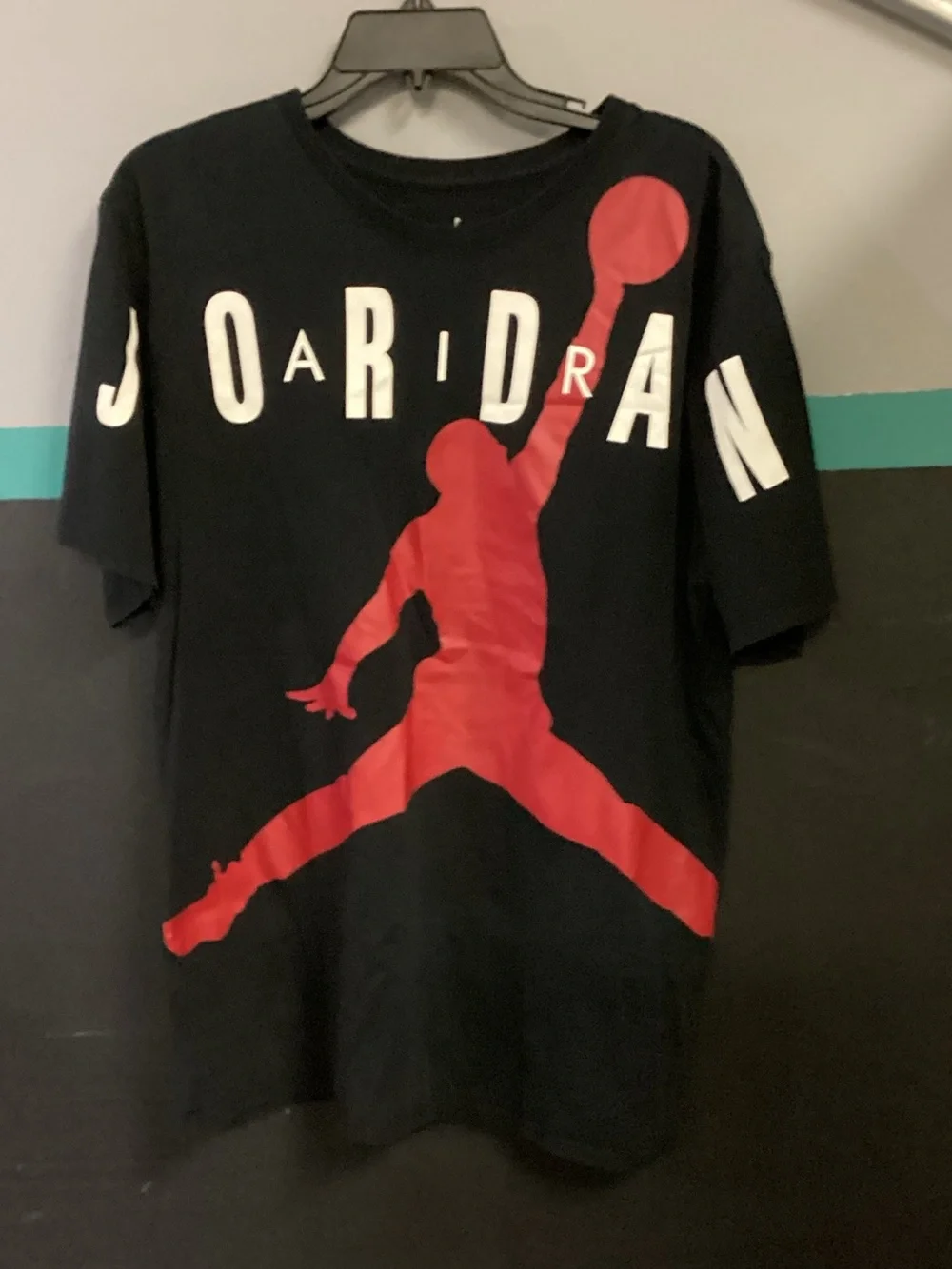 Jordan Black Tee with Large Red Jumpman and White Lettering
